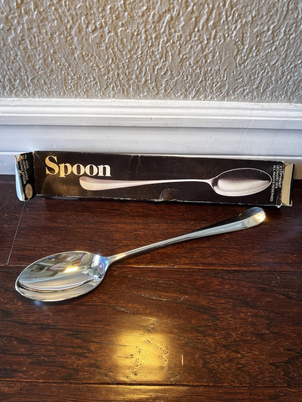 Vintage new in packaging 1979 Leonard Large silvertone serving spoon